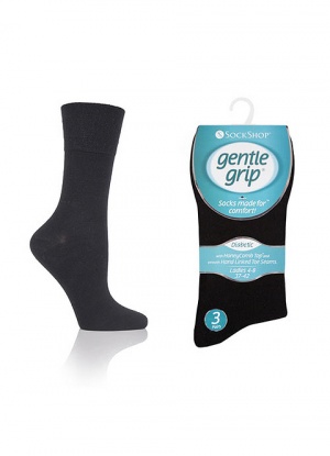 Gentle Grip 3 pack Diabetic Plain Black Socks